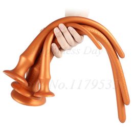 Beauty Items 4 size super long soft silicone anal plug In-depth g spot stimulation gold butt stick dildo sexy toy for women men
