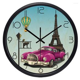 Wall Clocks Retro Vntage Car Decorative Clock 2022 Artistic Silent Creative European Style Round Colourful Vintage