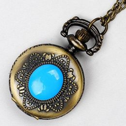 Pocket Watches 6037 Small Size Coloured Jewellery Engraved Watch Opal Design Vintage Fob Trendy Bronze Retro Pedant Montre