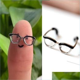 Cluster Rings Cluster Rings Cute Glasses Ins Girl Open Ring Adjustable Enamel Painting Finger Buckle Tail Opening Drop Delivery 2022 Dho5B