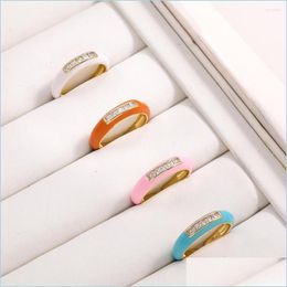 Cluster Rings Cluster Rings Trendy Candy Colour Clear Cubic Zircon Enamel For Women Goldplated Drip Oil Opening Finger Engagement Jew Dhxaj