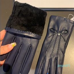 Five Fingers Gloves Womens Designer Winter Leather Warm Cashmere Inside