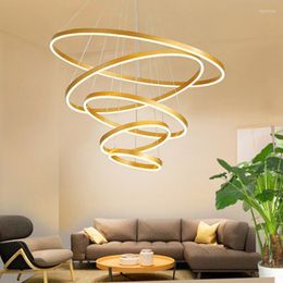 Chandeliers Modern LED Rings Ceiling Chandelier Living Room Dining Home Decoration White Black Hanging Lamp Coffee Gold Indoor Lighting