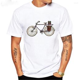 Men's T Shirts Summer Men Short Sleeve Retro Books Library Bike Watercolor Print T-Shirt Funny Bicycle Boy Casual White Tops Man Tees