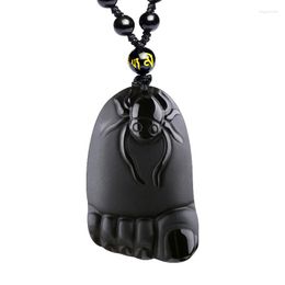 Pendant Necklaces JoursNeige Natural Stone Obsidian Bead Necklace Black A Carved Foot/Spider Fine Carving Lucky For Men Women