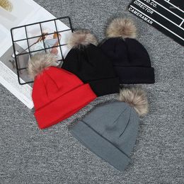 Hats Lovely Poms Fur Ball Thicken Wool Knitted For Children Kids Girls Soft Winter Warm Beanies Skullies Cap Bonnet Skullcap