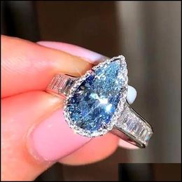 Wedding Rings Wedding Rings Uring Personality Blue Waterdropshaped Cz For Women Elegant Bridal Ceremony Party Jewellery Statement Acce Dh56N