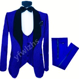 Custom-made Groom Tuxedos Embossing Men Suits Shawl Lapel Groomsmen Wedding/Prom/Dinner Man Blazer Jacket Pants Tie Vest M187