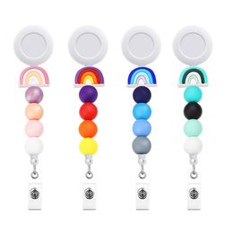 20 pcs/lot Fashion Key Rings Multiple Colours Silicone Beaded Rainbow Nurse Badge Reel With Alligator Clip For Student Teacher Nurse Gift Accessories