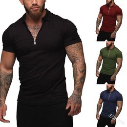 Men's Polos Men Shirt Short Sleeve Polo Collar Solid Colour Imitation Cotton Self-cultivation Zipper Fashion Summer Casual Pullover T-shirt