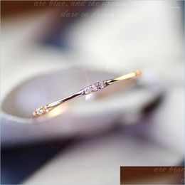 Wedding Rings Wedding Rings 14K Gold Filling Engagement Ring Shiny Dazzling Metal Inlaid White Zircon Crystal Bridal Jewelrywedding Dhwtl