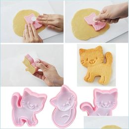 Baking Moulds 3Pcs Cute Cat Cookie Cutter Animal Kitten Biscuit Moulds Cake Pastry Mould Decoration Kitchen Diy Baking Supplies 220601 Dhm1U