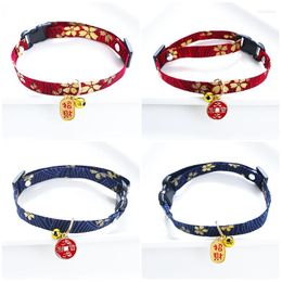 Dog Collars Printing Cat Adjustable Polyester Buckle Collar With Bell Pet Supplies Small Accessories