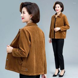 Women's Jackets 2022 Women Spring Autumn Corduroy Jacket Middle-aged Fashion Mother Short Loose Coat Elegant Casual Outerwear R750