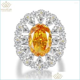 Cluster Rings Cluster Rings Wuiha Luxury Solid 925 Sterling Sier Oval 12Ct Fancy Vivid Yellow Created Moissanite Wedding Engagement Dhf9T