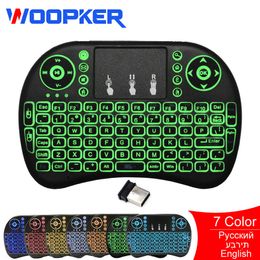 Keyboards Woopker Wireless i8 Mini Keyboard 2.4GHz Russian English Hebrew Language Air Mouse With Touchpad for Android TV Box PC Laptop 221027