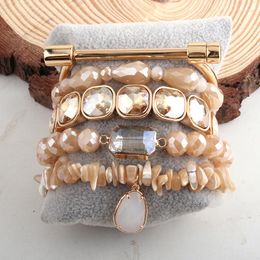 Strand RH Fashion Designer Beaded Bracelet Set Natural Stone Metal Cuff 5pc Bracelets & Bangles For Jewelry