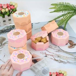 Gift Wrap 50Pcs Donuts Hexagon Chocolate Candy Gift Box Diy Sweet Theme Party Wedding Birthday Kids Baby Shower Favour Packaging Supp Dh2En