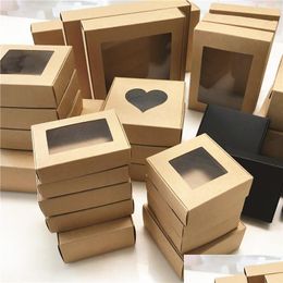 Gift Wrap 50Pcs Paper Wedding Favour Gift Box Kraft Candy Pvc Windows Boxes Birthday Party Supply Accessories Packaging Drop Delivery Dhhul