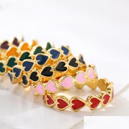 Cluster Rings Cluster Rings Elegant Charm Love Heart Enamel For Women Bohemia Colorf Drip Oil Metal Finger Stacked Wedding Jewelry D Dhove