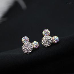 Stud Earrings Zircon Mouse Luxury Colourful Crystal Earring For Women 2022 Korea Trendy Cute Cartoon Anime Jewellery Party Gift
