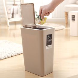 Waste Bins Press Bin With Lid Kitchen Big Storage Food Trash Can Home Recycling Bathroom Basket Grade Garbage 221027