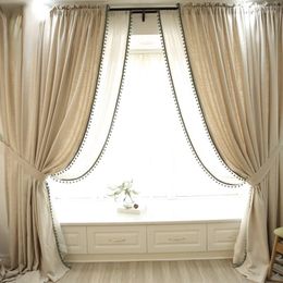 Curtain Living Room Cloth Curtains With Beads Cotton Linen Windw Sheer White Window Drapes Valance For Bedroom