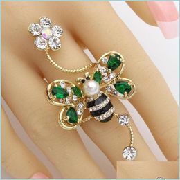 Cluster Rings Cluster Rings Exquisite Women Bee Spiral Ring Gold Colour Cubic Zirconia Insect Animal Flower Wedding Female Finger Tre Dh8Ta