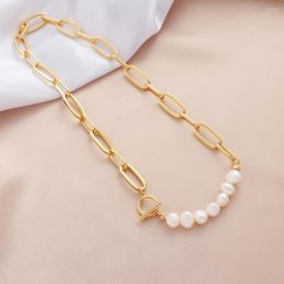 Choker Minar Fashion Gold Colour Metallic Hollow Chunky Chain Necklace For Women Ladies Irregular Baroque Pearl Beaded Jewellery