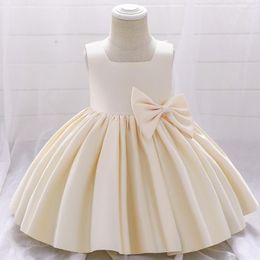 Girl Dresses Baby Girls 1 Year Birthday Party Dress Infantil 1st Outfits Toddler Champagne Satin Clothes Kids Baptism