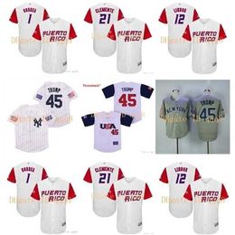 Proword Air01 Puerto Rico 9 Javier Baez 21 Roberto Clemente 1 Carlos Correa 2017 World Baseball Classic USA 45 Donald Trump Yadier Molina Baseball Jersey