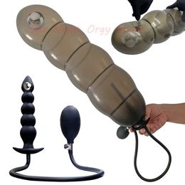 Beauty Items 5 Bead Inflatable Anal Plug With Metal Ball Built-in pillar Super Long Large Tube Expandable Big ButtPlug Gay Bdsm Toy