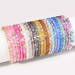 Fashion Women Crystal Strand High Lustre Matte Moonstone Bracelets 8mm Rainbow Glass Beads Bangle Men Handmade Stretch Jewellery Party