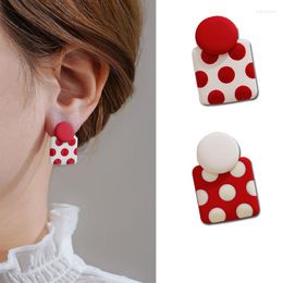 Stud Earrings High Sense Earring Tea Trend In 2022 Retro Red And Black Polka Point Unique Design French Hepburn Fashion Jewelry