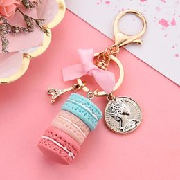 Keychains Women Macaroon Cake Keychain PU Love Alloy Leaf Key Chain Charm Bag Pendant Ring Party Gift Jewelry S133