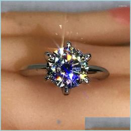 Cluster Rings Cluster Rings Solitaire Soild 925 Sterling Sier Ring 1Ct Sona 5A Zircon Stone Cz Engagement Wedding Band For Women Men Dhijg