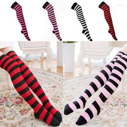 Women Socks Black Striped Funny Christmas Gifts Sexy Thigh High Nylon Long Stockings Cute Over Knee For Girls 80cm Length