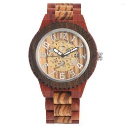 Wristwatches Men's Watch Black Ebony Wooden Mechanical Automatic-self-winding Arabic Numbers Dial For Boys