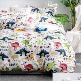 Bedding Sets Home Textile Cartoon Dinosaur Bedding Sets Childrens Beddingset Bed Linen Duvet Er Pillowcase/Bed S Drop Delivery 2022 Dh1Ux