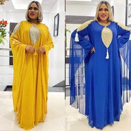 Ethnic Clothing Summer African Dresses For Women 2022 Long Sleeve O-neck Yellow Blue Plus Size Dress Clothes Inner