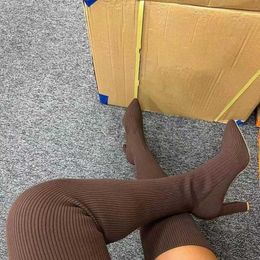 Boots Autumn High Heels Shoes Female Thin Heel Ankle Women Sock Sexy Knitting Stretch Botas Zapatos 2022 Y2210