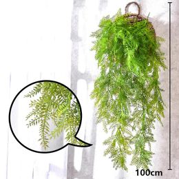 Decorative Flowers Artificial Plastic Big Persian Fern Tree Leaves Simulation Green Plant Fake Rattan Home Garden Wall Hanging