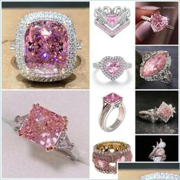 Wedding Rings Wedding Rings Fashion Big Pink Stone Ring Charm Jewelry Women Cz S Promise Engagement Ladies Accessories Gifts Z4K146 Dhcrf