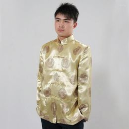 Men's Jackets Men's Shirt Blouse Traditional Chinese Kung-Fu Jacket Coat Long Sleeve Vestido Chines Hanfu Gold