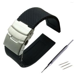 Watch Bands HQ Design Black Silicone Rubber Strap Band Deployment Buckle Waterproof 20mm 22mm 24mm