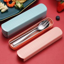 3Pcs set Stainless Steel Cutlery Set Dishwasher Safe School Picnic Fork Spoon Chopsticks with Case RRC229