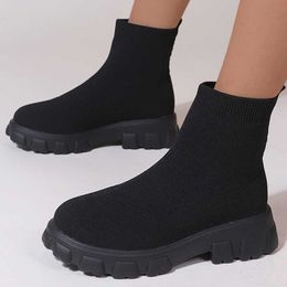 Boots Women Platform Sock Shoes Woman Slip On For Flat Ankle Fashion Casual Soft Winter Footwear Botas Y2210