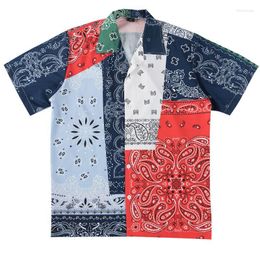 Men's Casual Shirts Men's Hip Hop Cashew Flowers Print Colour Block Patchwork Beach Summer Streetwear Hawaiian Aloha Short Sleeve Shirt