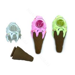 Home Garden ice cream shape silicone smoking water pipe hand pipes with glass bowl for wholesale and retail