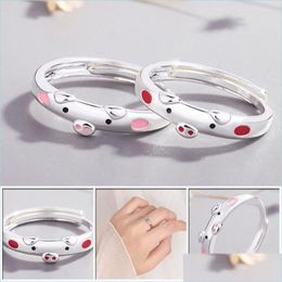 Wedding Rings Wedding Rings Womens Ring Cute Pink Enamel Pig For Women Lucky Piggy Animal Couple Opening Man Jewelry Lover Gift Drop Dhl37